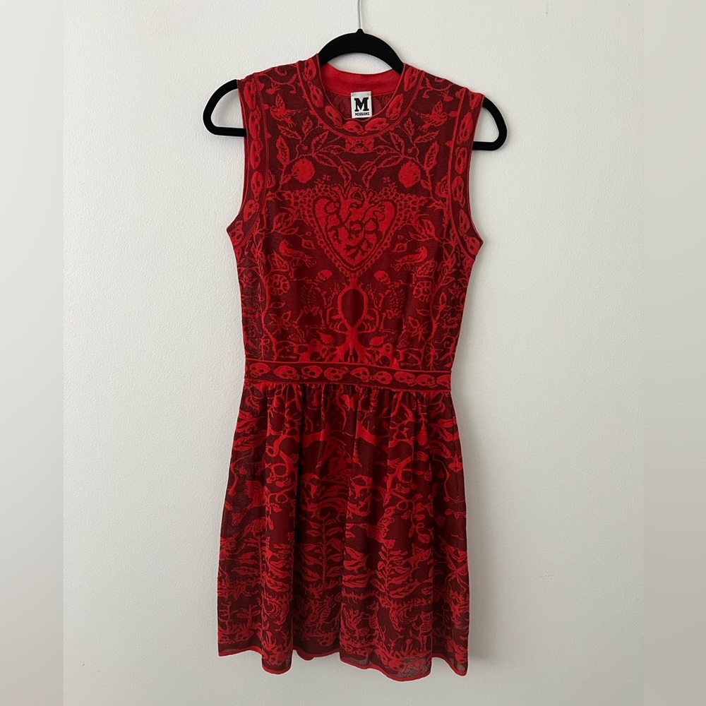 Missoni Red Knit Dress with Skulls/Hearts Motif (Size: M)